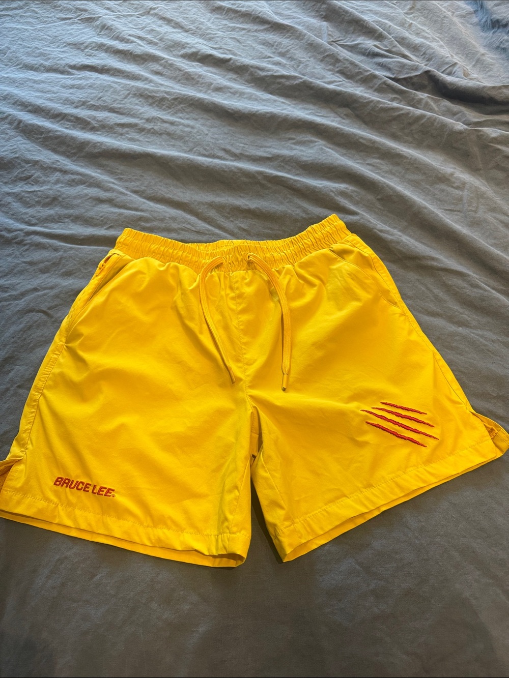 Rare Bruce Lee X Shoe Palace Yellow Athletic Shorts with Red Claw Embroidery